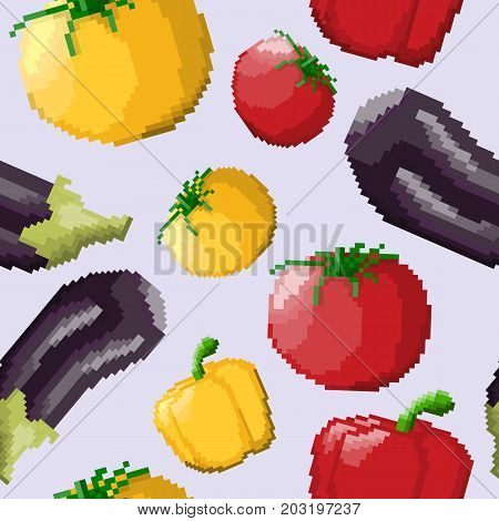 Seamless pattern of vector pixel vegetables. Retro pixel game