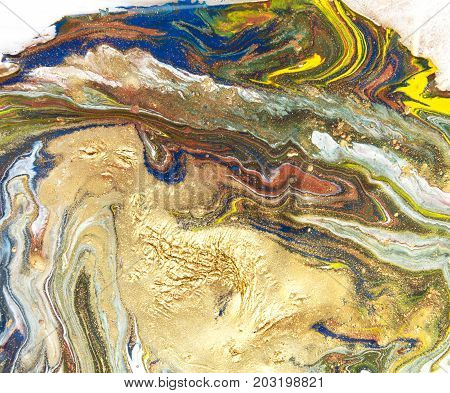 Marbled Abstract Background. Liquid Marble Pattern. Colorful Marble Backdrop. Golden Glitter Texture