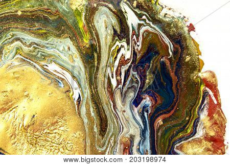 Marbled Abstract Background. Liquid Marble Pattern. Colorful Marble Backdrop. Golden Glitter Texture