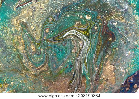 Marbled Abstract Background. Liquid Marble Pattern. Colorful Marble Backdrop. Golden Glitter Texture