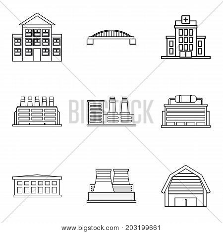 Frontage icons set. Outline set of 9 frontage vector icons for web isolated on white background