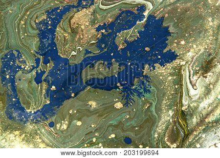 Marbled Abstract Background. Liquid Marble Pattern. Colorful Marble Backdrop. Golden Glitter Texture