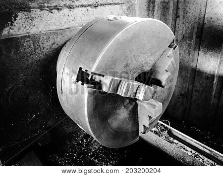 close up photo of metal lathe .