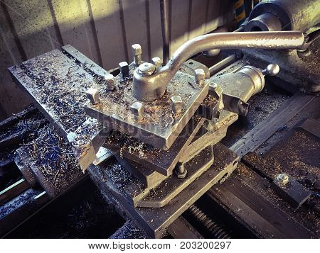 close up photo of metal lathe .
