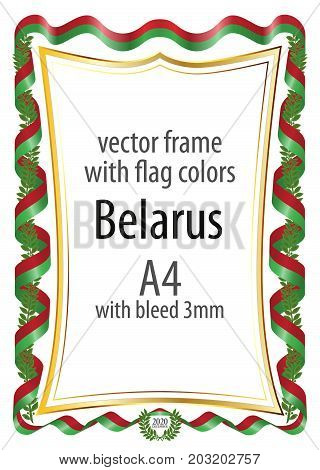 Frame and border of ribbon with the colors of the Belarus flag