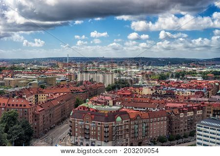 Goteborg Sweden - July 2017: Gothenburg city overview from the ferris wheel
