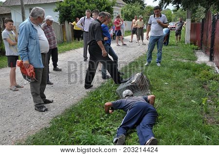 Shmankivchyky - Ukraine - 29 June 2016. The villagers caught an unknown animal which is popularly called Chupacabra. This beast killed many people in rabbits and poultry.