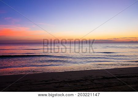 Sunset at sea at Chaolao Tosang Beach Thailand.