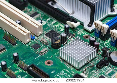 Closeup shot of modern motherboard or videocard
