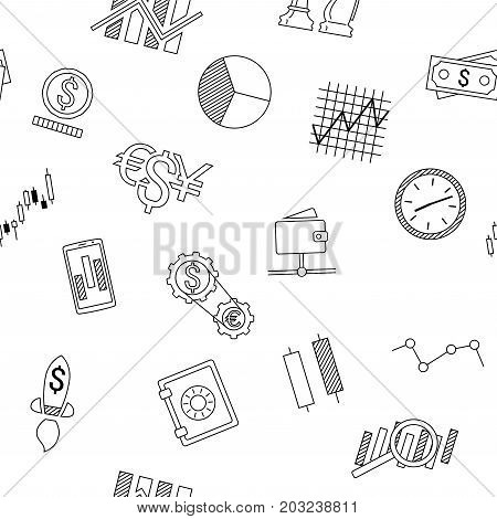 Seamless background of stock forex icons. Finance exchange investing icon background. Money income trade. Vector illustration