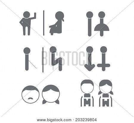 set of W/C toilet bathroom gender icon symbol vector illustration