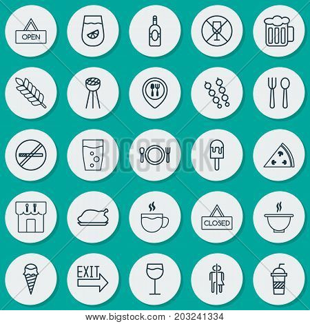 Eating Icons Set. Collection Of Closed Placard, Hooch, Alcohol Forbid And Other Elements