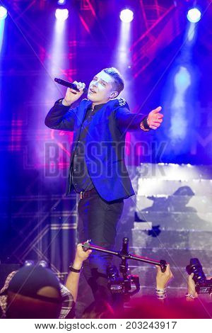 Minsk Belarus-August 12 2017: World Famous British Pop-Singer John Newman Performing at A-Fest Music Festival on August 12 2017 in Minsk Republic of Belarus.