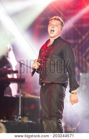 Minsk Belarus-August 12 2017: World Famous British Pop-Singer John Newman Performing at A-Fest Music Festival on August 12 2017 in Minsk Republic of Belarus.