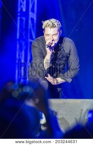 Minsk Belarus-August 12 2017: World Famous British Pop-Singer John Newman Performing at A-Fest Music Festival on August 12 2017 in Minsk Republic of Belarus.
