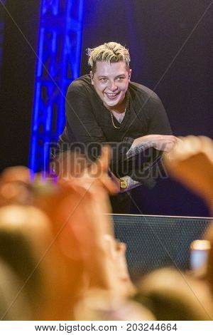 Minsk Belarus-August 12 2017: World Famous British Pop-Singer John Newman Performing at A-Fest Music Festival on August 12 2017 in Minsk Republic of Belarus.