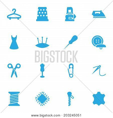 Collection Of Mannequin, Skin, Spool And Other Elements.  Set Of 16 Sewing Icons Set.
