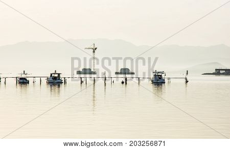 Construction of a new bridge from Trogir to the Ciovo island Croatia southern Europe.