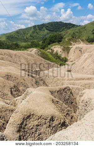 Landscape of mud volcanoes at Berca in Romania.
