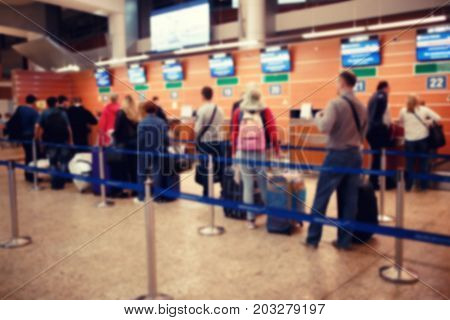 Abstrack blur people check in airport, departure hall for background
