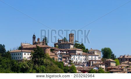 Beautiful Italian landscape. Neive town view from LangheItalian landmark. Unesco world heritage site