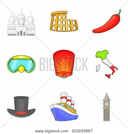 Trek icons set. Cartoon set of 9 trek vector icons for web isolated on white background