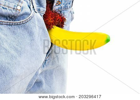 A Big Banana Sticks Out Of A Blue Jean Demonstraiting A Penis