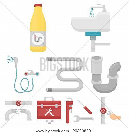 Plumbing set icons in cartoon style. Big collection of plumbing vector symbol stock