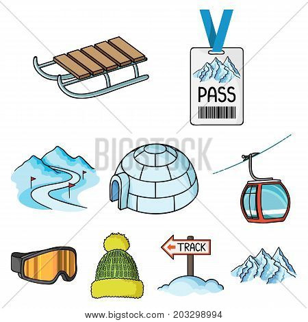 Ski resort set icons in cartoon style. Big collection of ski resort vector symbol stock