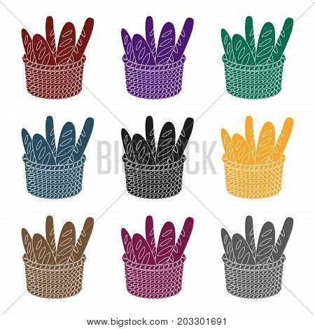 Basket of baguette icon in black design isolated on white background. France country symbol stock vector illustration.