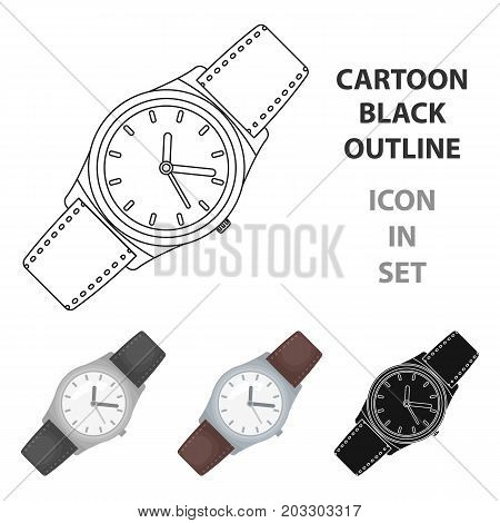 Classic wrist watch icon in cartoon design isolated on white background. Hipster style symbol stock vector illustration.