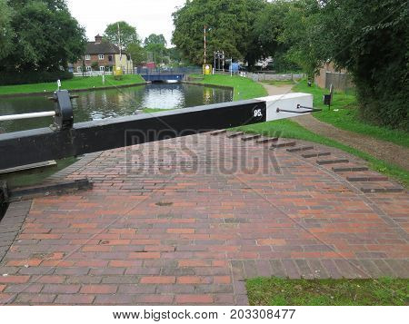 Lock gate beam and winch gear on Kennet and Avon Canal at Aldermaston England
