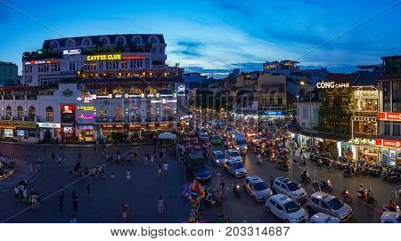Hanoi City Centre On Rush Hour With Heavy Traffic