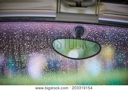 rear view mirror in the interior of the golf cart