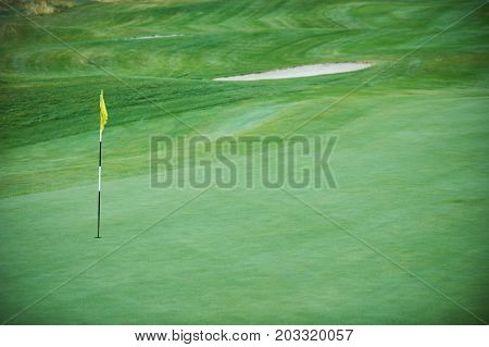 Aerial view of a green golf course