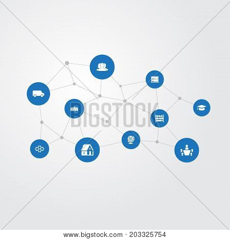 Elements Group, Arithmetic, Atom Molecule And Other Synonyms Alma, Math And Degree.  Vector Illustration Set Of Simple School Icons.