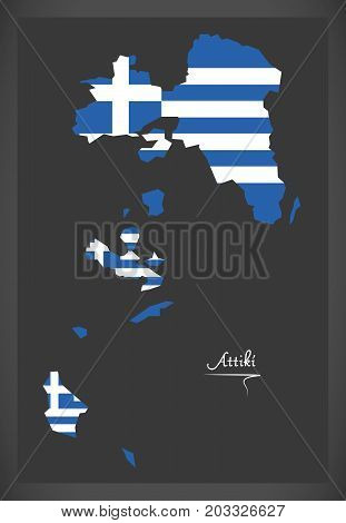 Attiki Map Of Greece With Greek National Flag Illustration