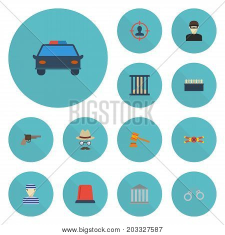 Flat Icons Manacles, Signal, Jail And Other Vector Elements