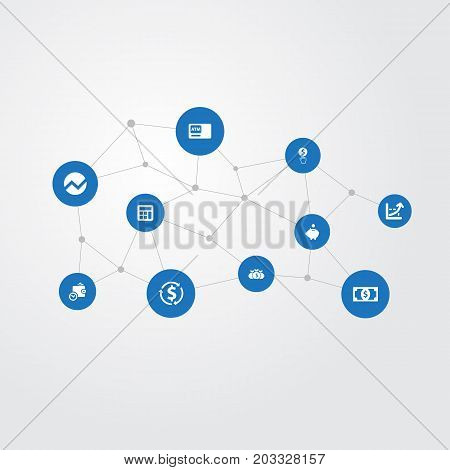 Elements Increase Graph, Atm, Statistic And Other Synonyms Pig, Calculator And Accounting.  Vector Illustration Set Of Simple Currency Icons.