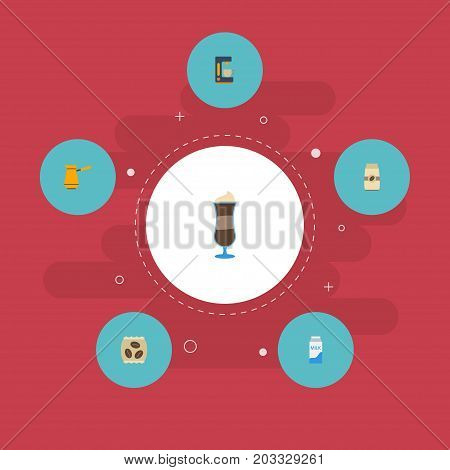 Flat Icons Espresso Dispenser, Ibrik, Package Latte And Other Vector Elements