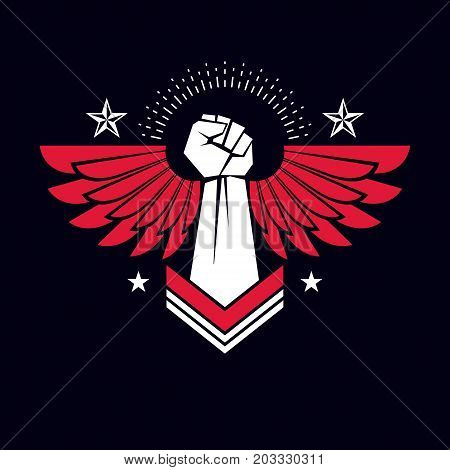 Vector illustration of a clenched fist raised up. Boxing club abstract emblem can be used as tattoo.