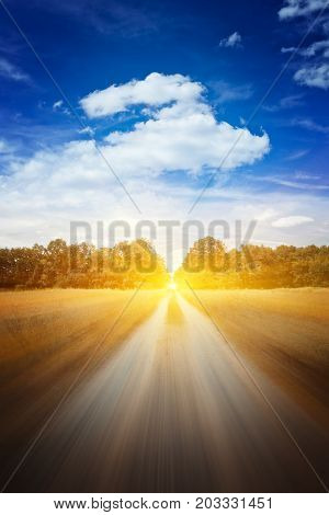 Blurred road. Non-urban vertical landscape nature background