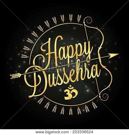 Happy Dussehra Golden Lettering With Bow And Arrow
