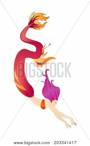 Vector illustration of cartoon beautiful mermaid. Siren, undine.
