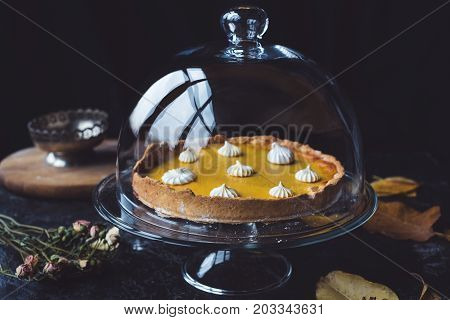 Pumpkin Pie In Glass Cake Stand