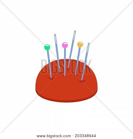 Simple Pin cushion with pins. Vector illustration.