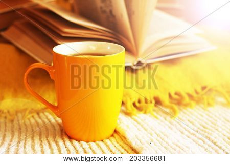 Yellow Mug Of Tea And Glasses, Autumn Mood
