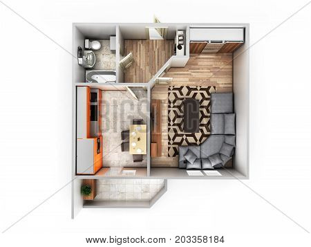Interior Apartment Roofless Top View Apartment Layout 3D Render