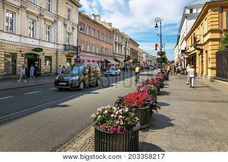 Warsaw, Poland - August 2, 2017: Architecture And People On The Street New World In Warsaw.