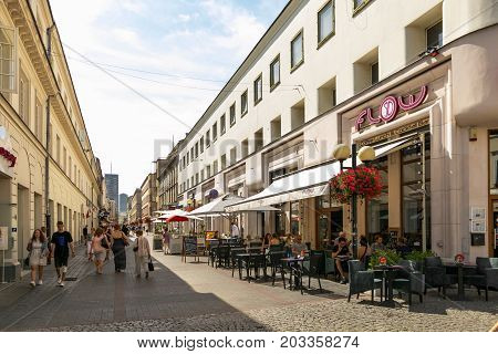 Warsaw, Poland - August 2, 2017: Architecture And People On The Street New World In Warsaw.